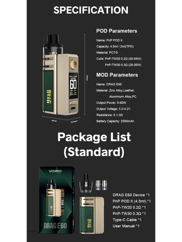 Voopoo DRAG E60 Pod Kit 60W NYKecigs The Gourmet Vapor Shop