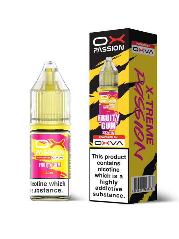 Fruity Gum OX Passion Nic Salt E-Liquid by OXVA - 10ml bottle and box