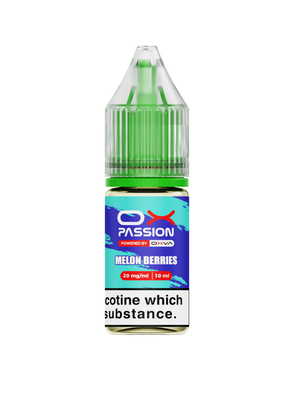 OX Passion e-liquid bottle with blue label on a white background