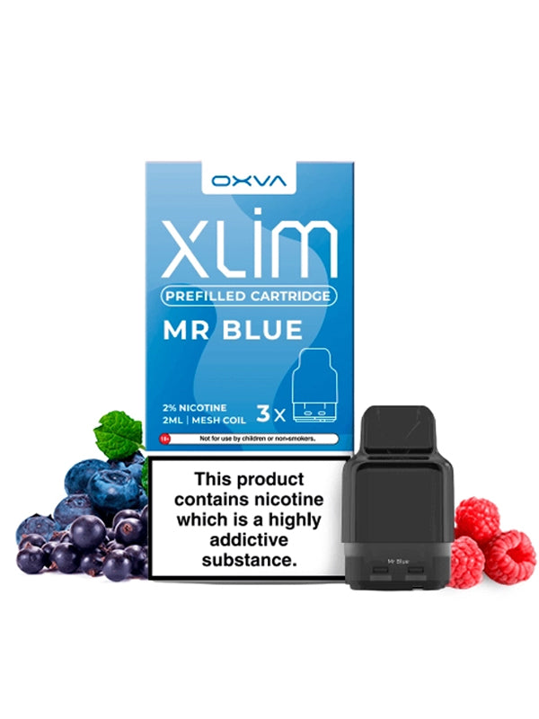 The famous Mr Blue flavour combo in the OXVA Xlim prefilled cartridge