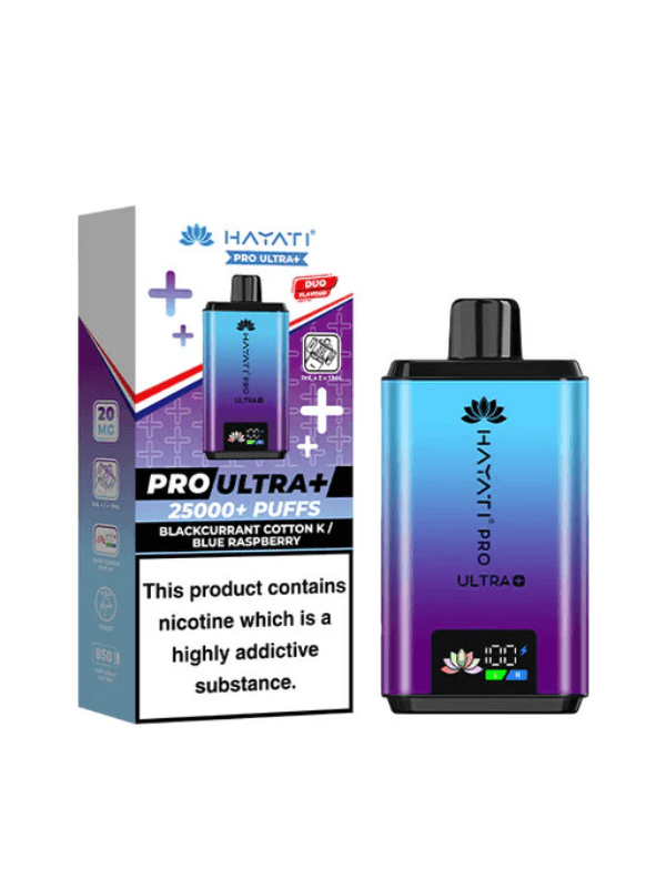blackcurrant cotton k / blue raspberry duo flavour hayati pro ultra plus 25000 puffs prefilled pod kit