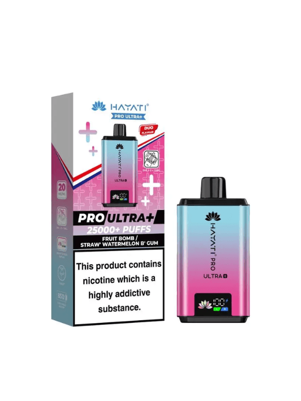 fruit bomb/strawberry watermelon bubblegum flavour hayati pro ultra plus 25000 puffs prefilled pod kit