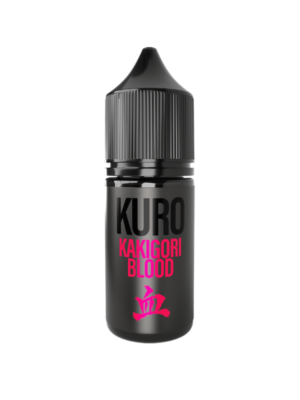 a single white black 10ml bottle Kakigori Blood KURO Riot Nic Salt E-Liquid on a white background
