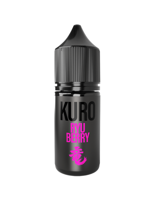 a black bottle of Ryu Berry KURO Riot Nic Salt E-Liquid 10ml on a white background