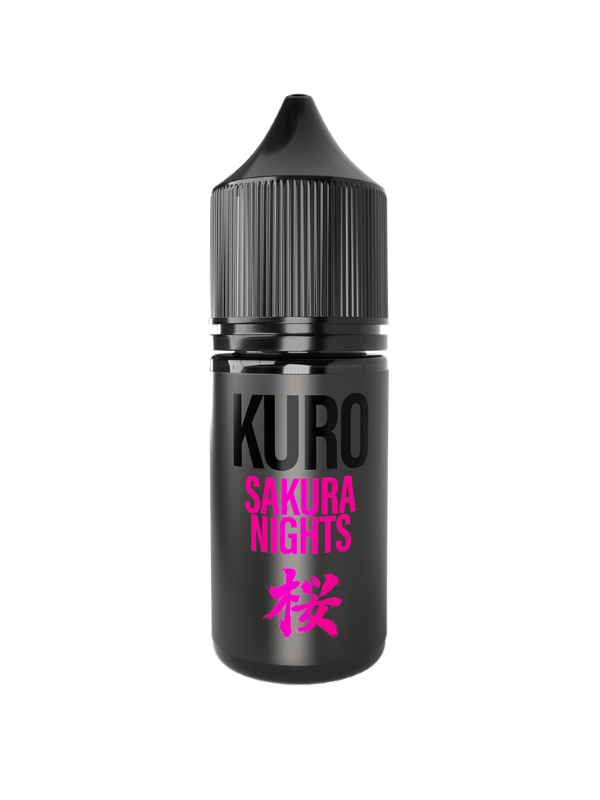 a single black bottle of Sakura Nights KURO Riot Nic Salt E-Liquid on a white background