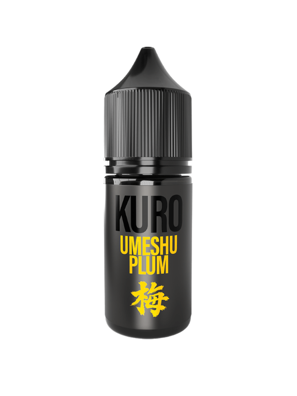 a single black 10ml bottle Umeshu Plum KURO Riot Nic Salt E-Liquid on a white background
