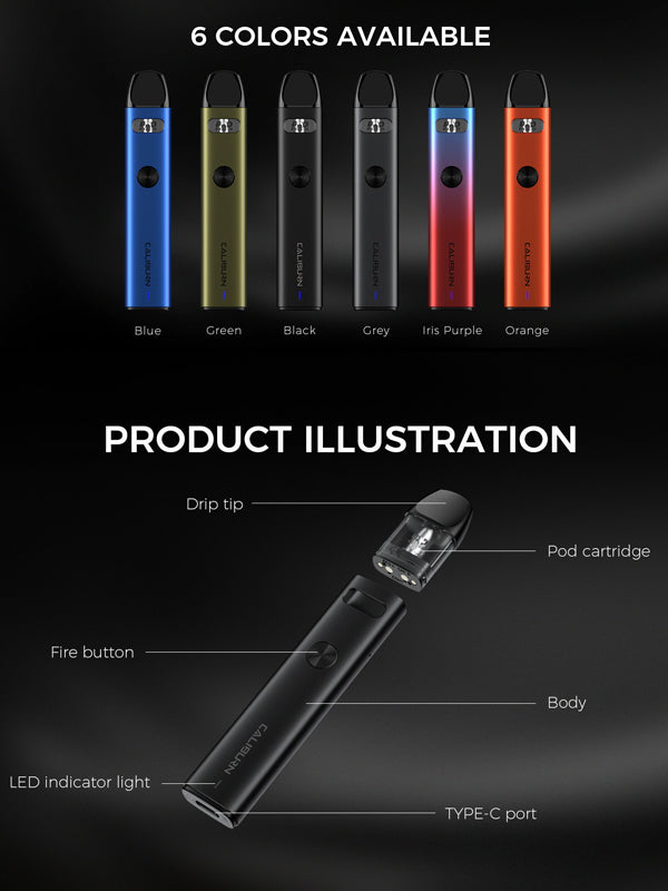 UWELL Caliburn A2 Pod Kit NYKecigs.com NYKecigs The Gourmet Vapor Shop NYK VAPE